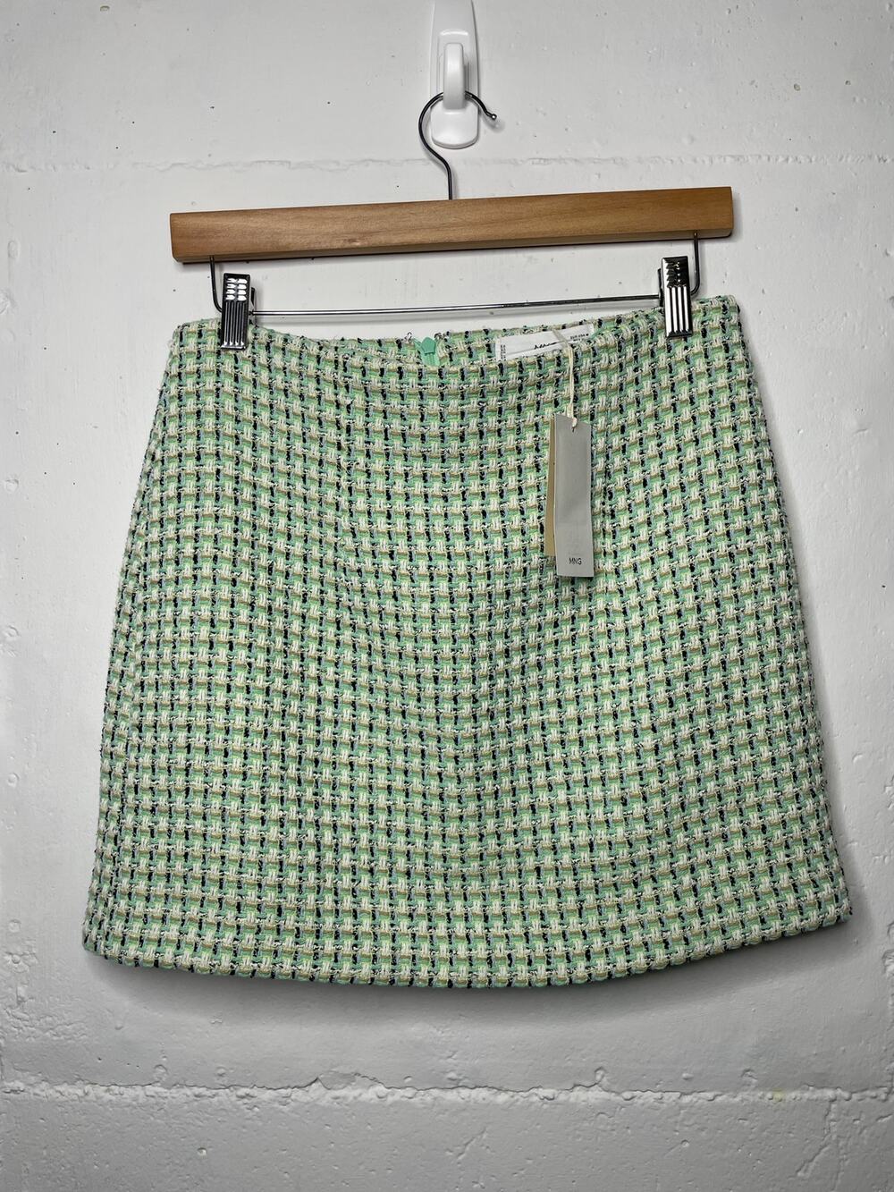 NEW MNG TMango Tweed Mini Skirt Pastel Green Size Medium